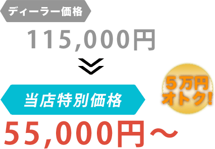 ディーラー価格115,000円がTSオートサービス(ティーエスオートサービス)だと55,000円~。6万円もお得!